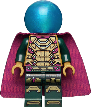Mysterio - Magenta Trim, Dark Azure Head, Satin Trans-Light Blue Helmet, Single Hole Cape